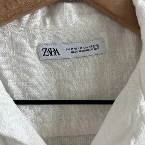 Zara Button Front Collar Textured Linen Blend Top Blouse Shirt Medium - Picture 3 of 6